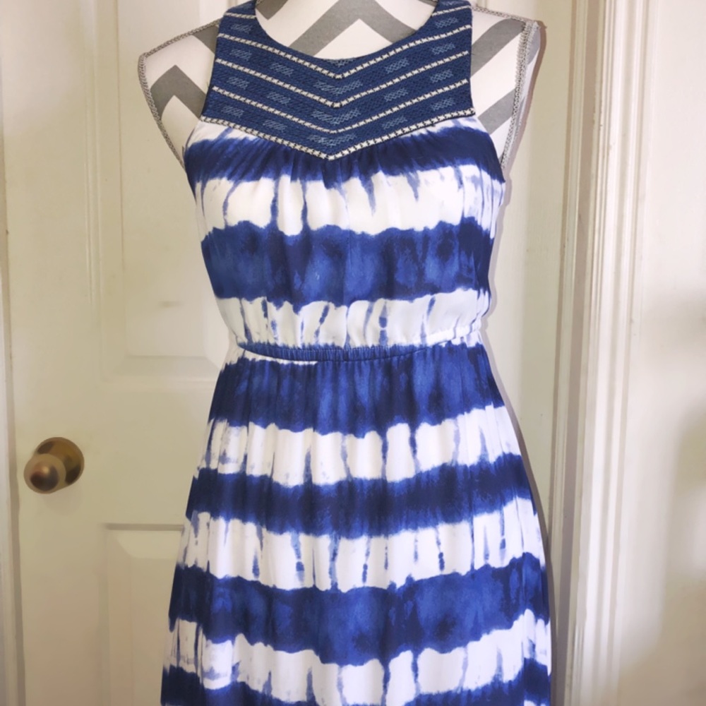 GB brand, white and blue striped summer dress.